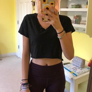 Cropped Black V-neck Tee